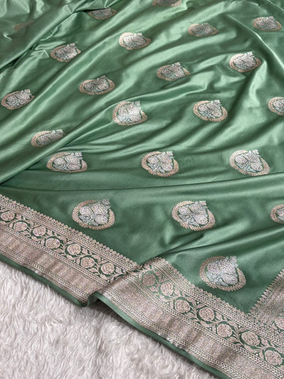 Sea Green Sona Rupa Floral Motif Mashru Silk Saree MCS35