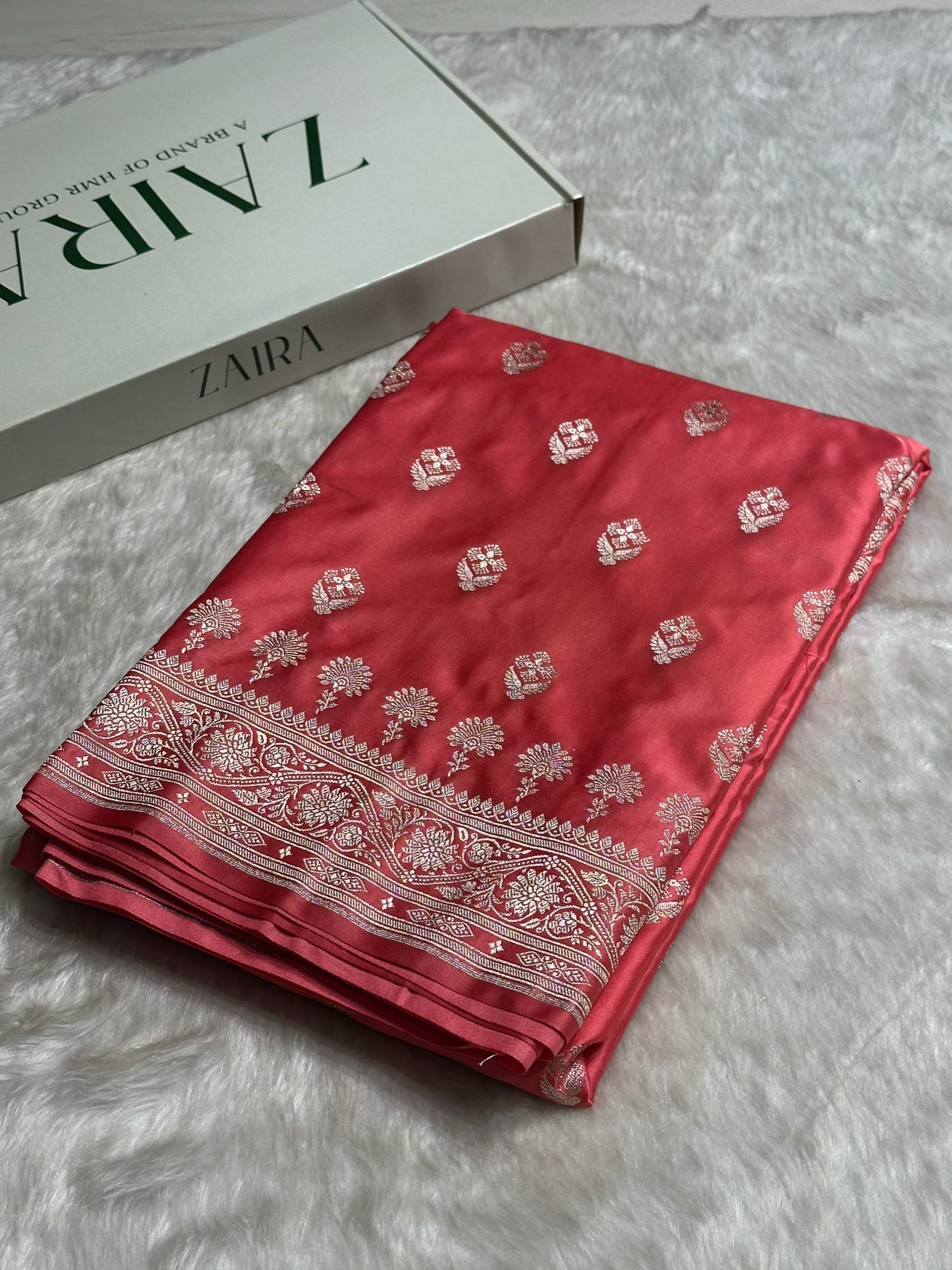 Peach Shades Floral Border Boota Mashru Silk Saree MS66