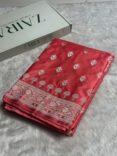 Peach Shades Floral Border Boota Mashru Silk Saree MCS66
