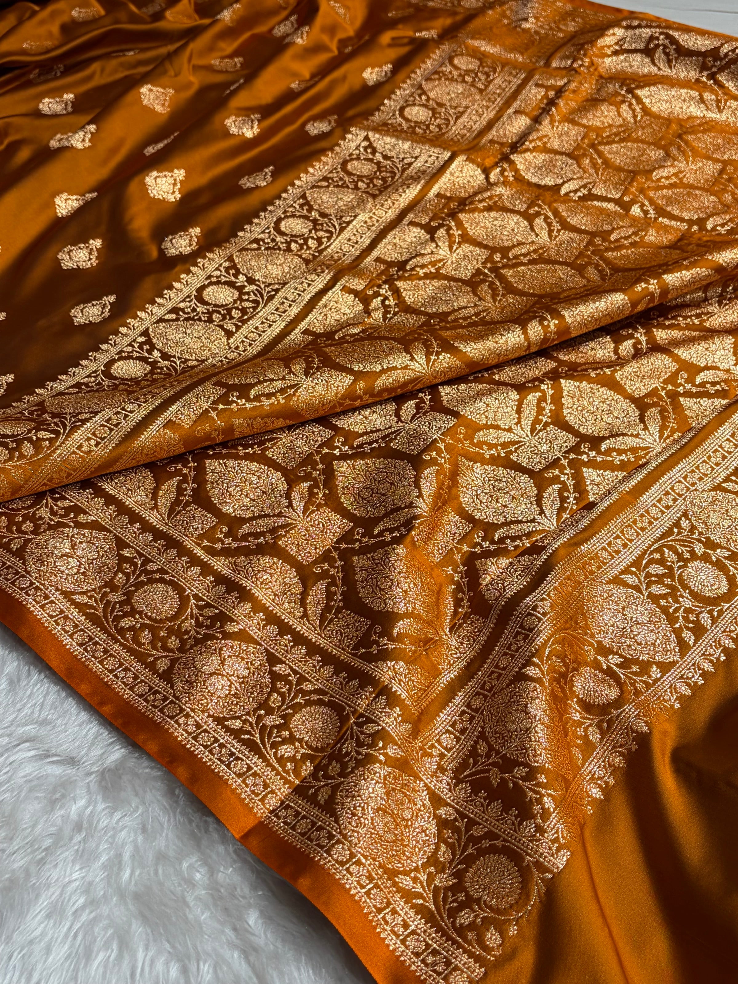 Banarasi Satin Katan Saree With Boota in Rust Shades SK98