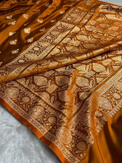 Banarasi Satin Katan Saree With Boota in Rust Shades SK98