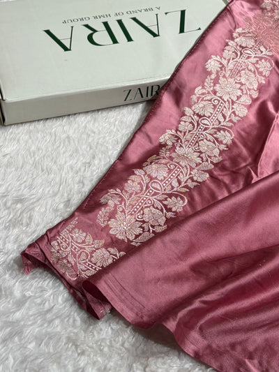 Mauve Jaal Pattern Mashru Silk Saree with gotta Patti