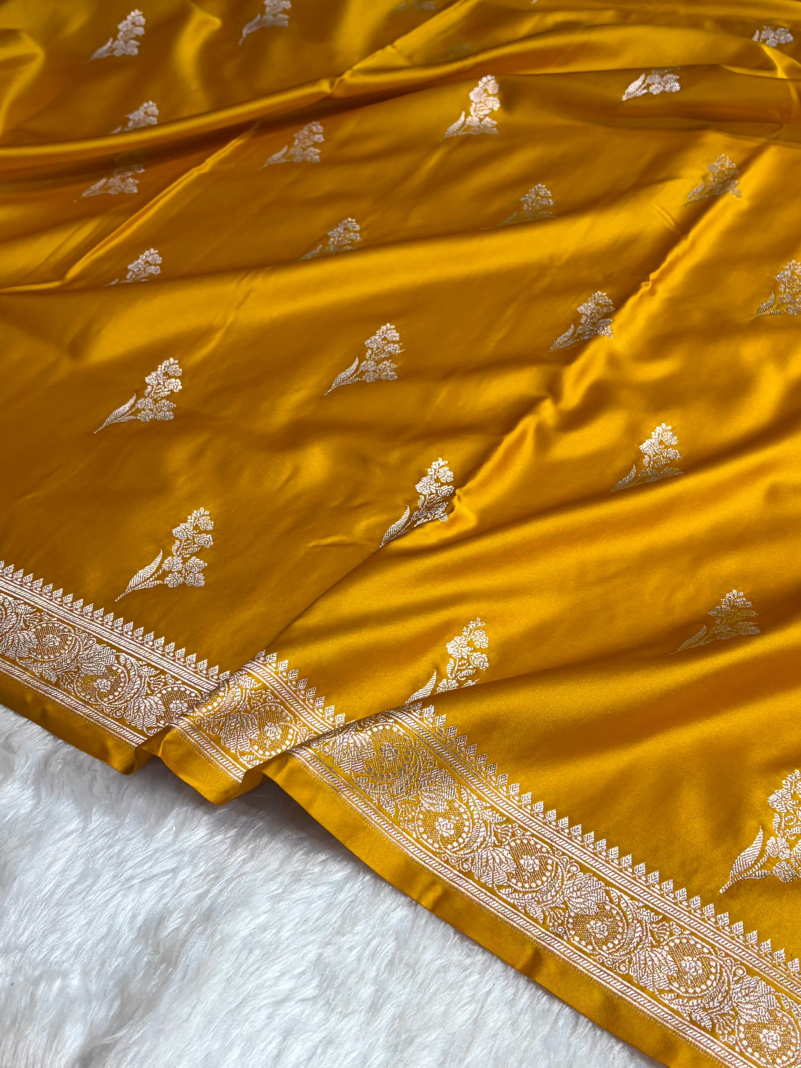 Mustard Boota With Floral Border Mashru Silk Saree MSM-97