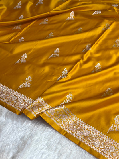 Mustard Boota With Floral Border Mashru Silk Saree MSM-97