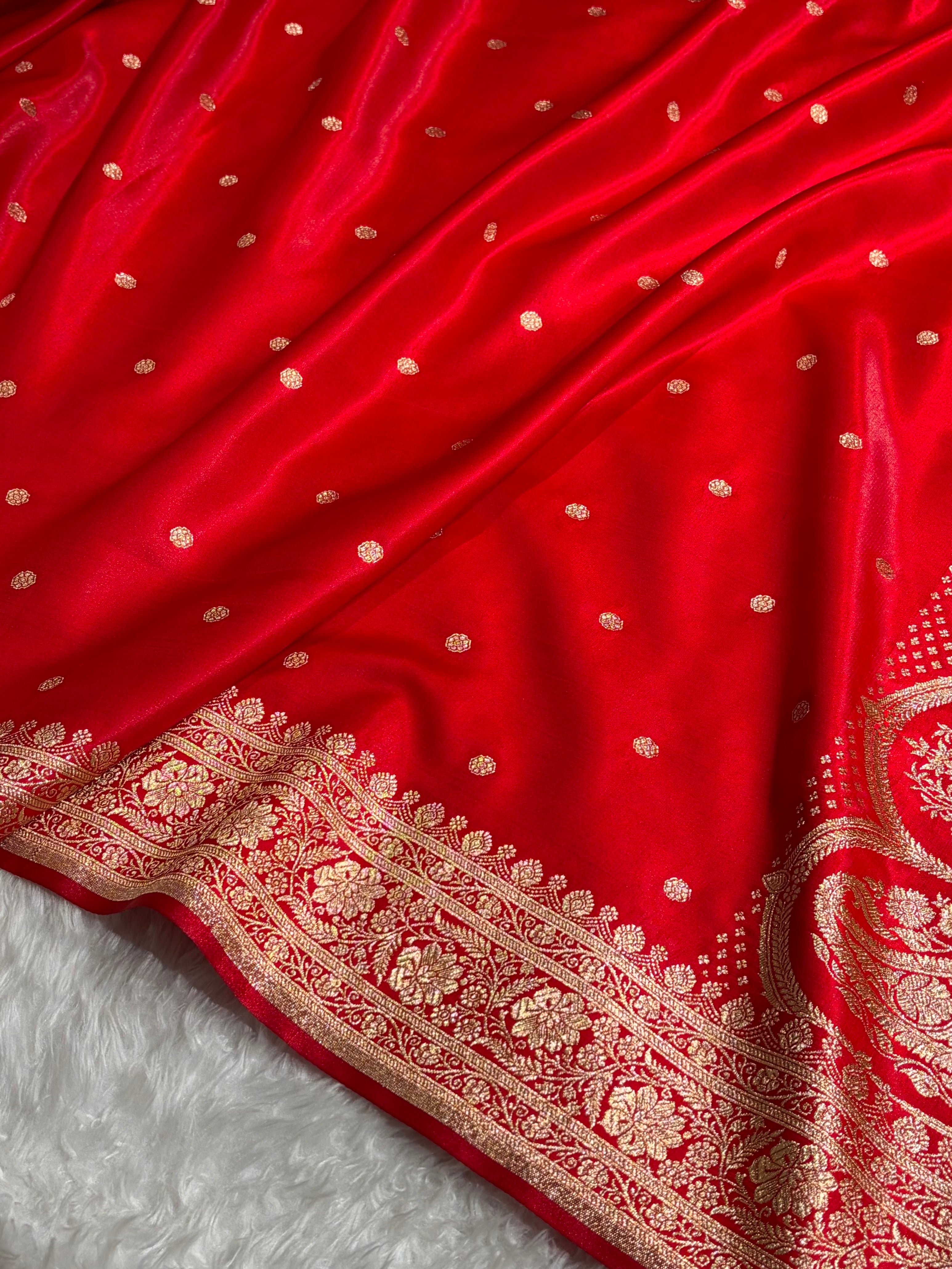 Satin Silk Saree Banarasi Booti in Red Shades SS29