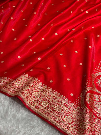 Satin Silk Saree Banarasi Booti in Red Shades SS29
