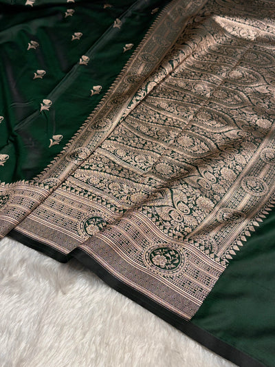 Bottle Green Boota With Floral Border Mashru Silk Saree MSM-96