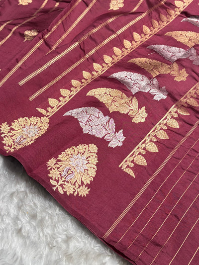 Copper Shades Banarasi Handwoven Pure Paper Katan Silk  RM-66