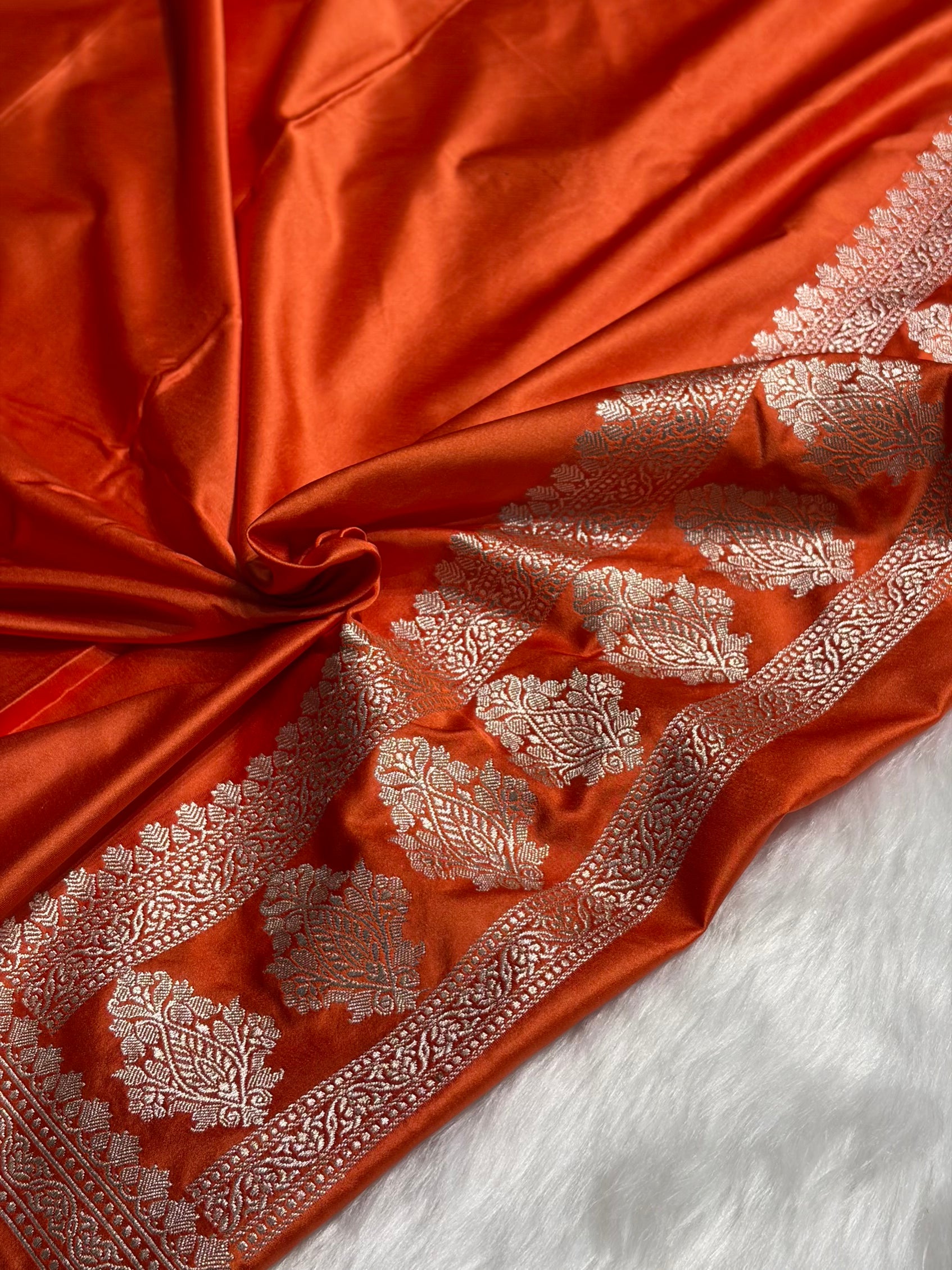 Orange Boota Motif Mashru Silk Saree MS43