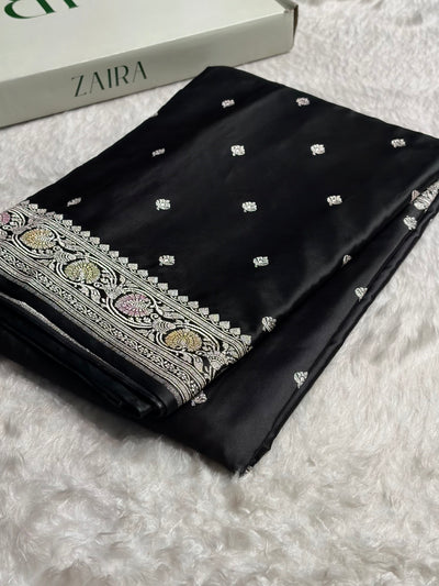 Black Shades Banarasi Minakari Booti Mashru Silk Saree MCS10