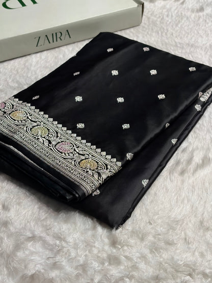 Black Shades Banarasi Minakari Booti Mashru Silk Saree MS10