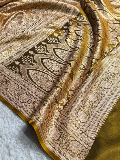 Mehendi Shades Brocade Pattern Banarasi Satin Silk Saree SS42
