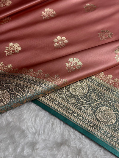 Dusty Mauve - Turquoise Banarasi Boota Katan Silk Saree SKM29