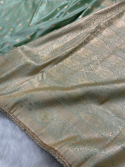 Banarasi Satin Katan Silk Saree In Pastel Pista Shades with gotta Patti