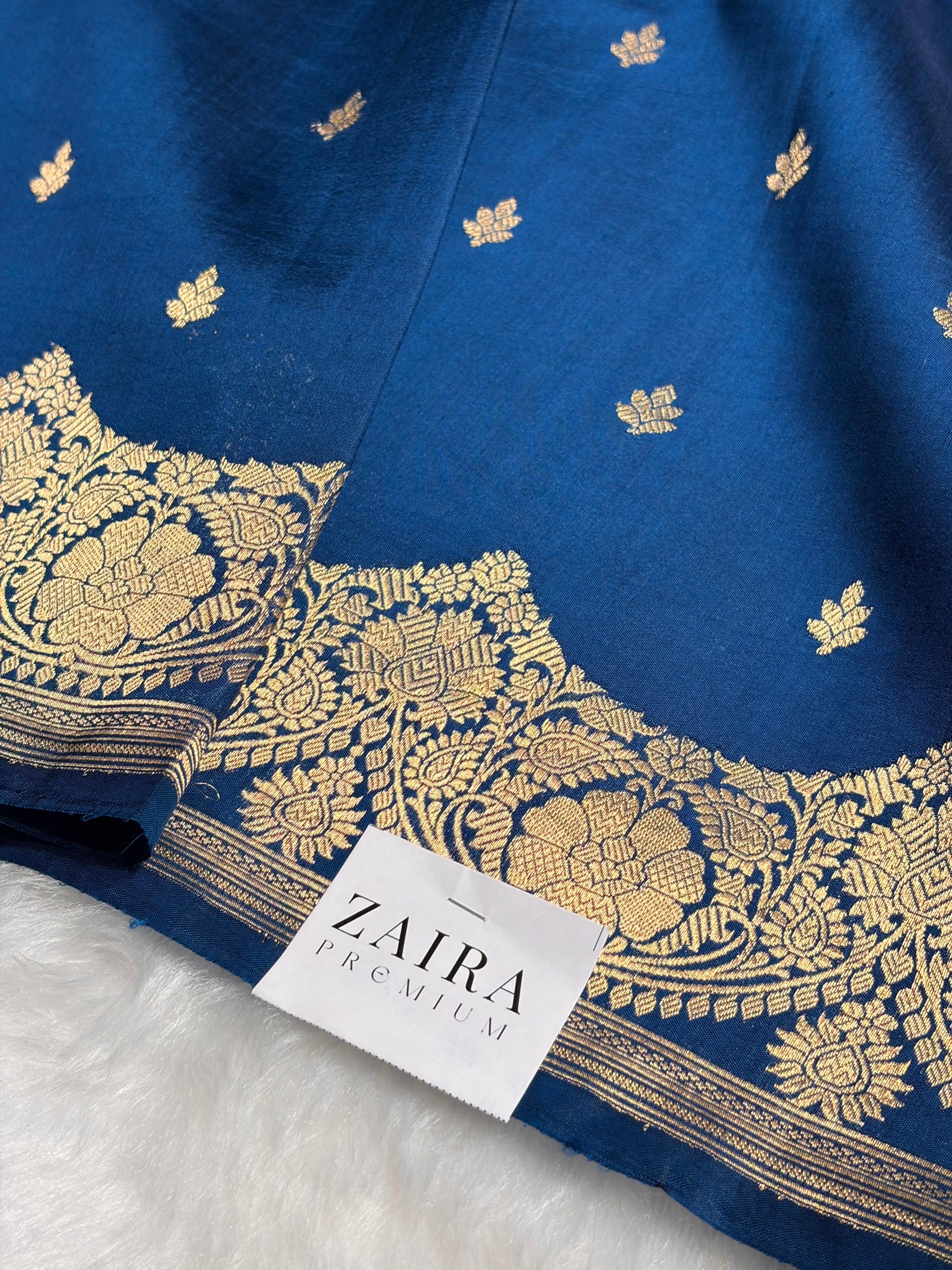 German blue Shades Meena Boota Handwoven Raw Mango Silk RM-25