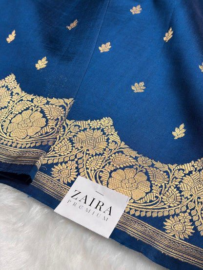 German blue Shades Meena Boota Handwoven Raw Mango Silk RM-25