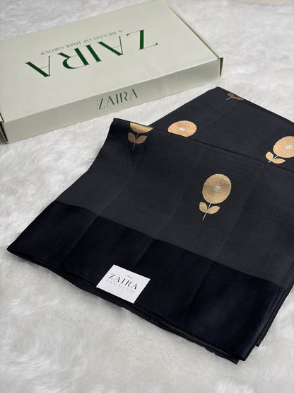 Black Meena Boota Handwoven Raw Mango Silk RM-30