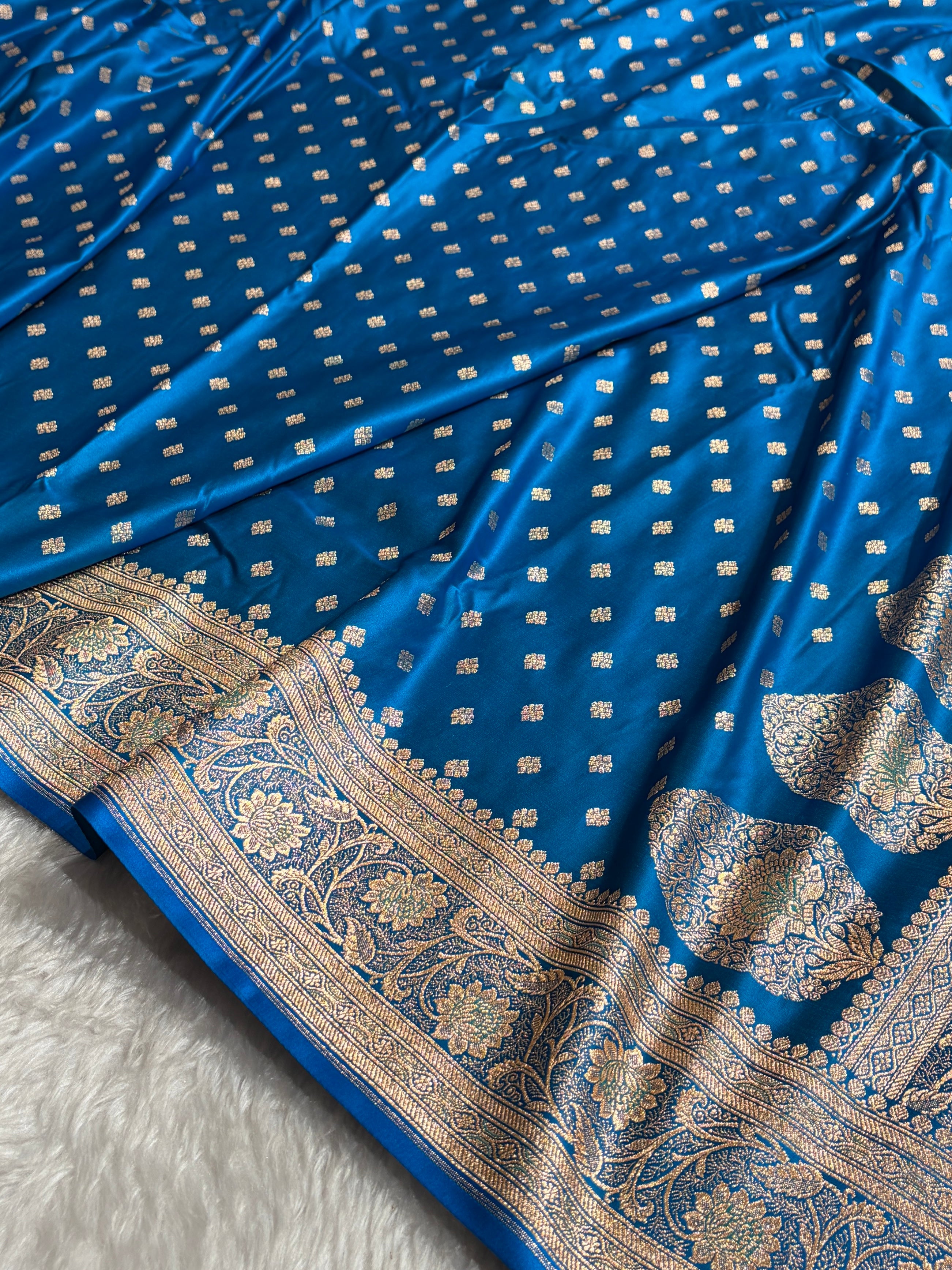 Firozi Banarasi Minakari Boota Katan Silk Saree