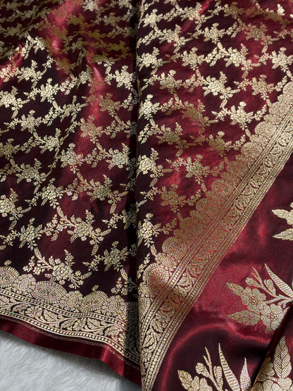 Light Wight Satin Silk Jaal in Garnet Shades with brocade Blouse SS16