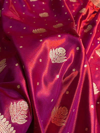 Banarasi Magentic Red Shades Booti Pattern Banarasi Satin Silk Saree SS59