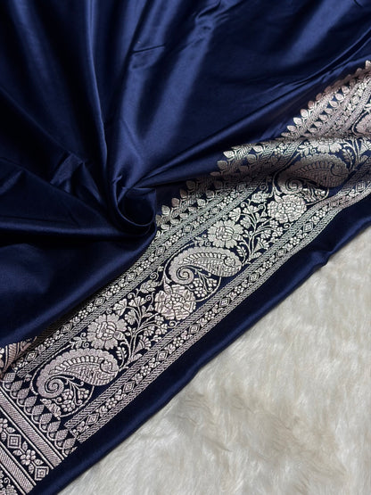 Navy Blue Shades Booti Mashru Silk Saree MS64