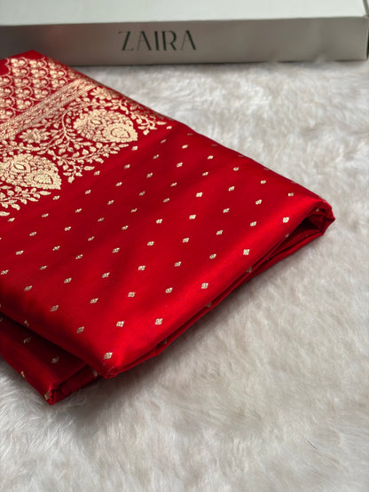 Ultra Light Weight Satin Silk Boota in Red Shades SS31