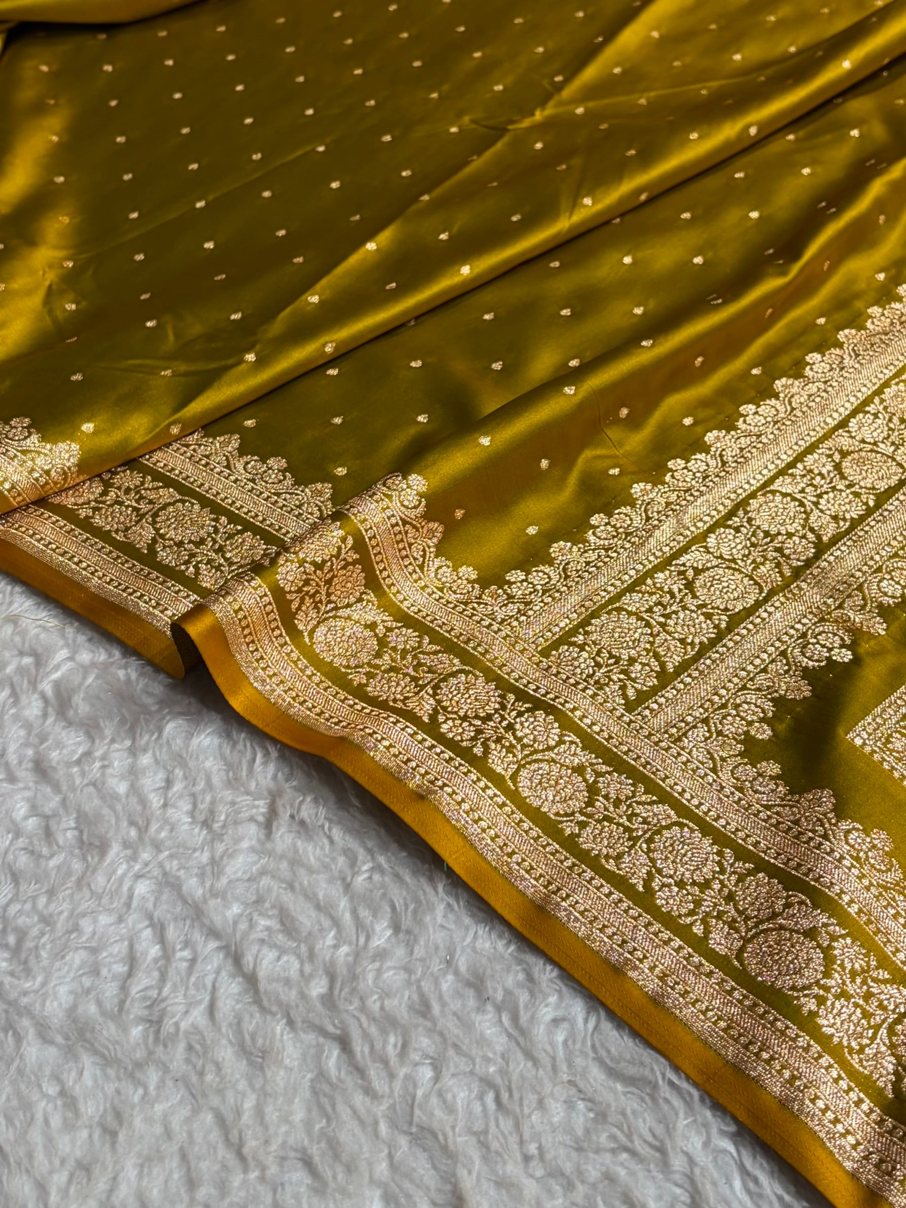 Banarasi Satin Katan Saree in Liril Mehendi Shades SK91