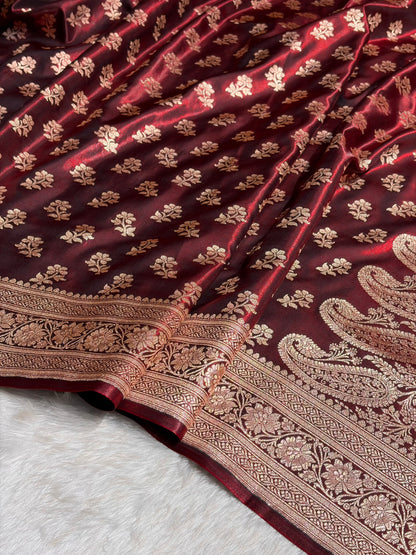 Maroon Shades Banarasi Satin Silk Saree SS34