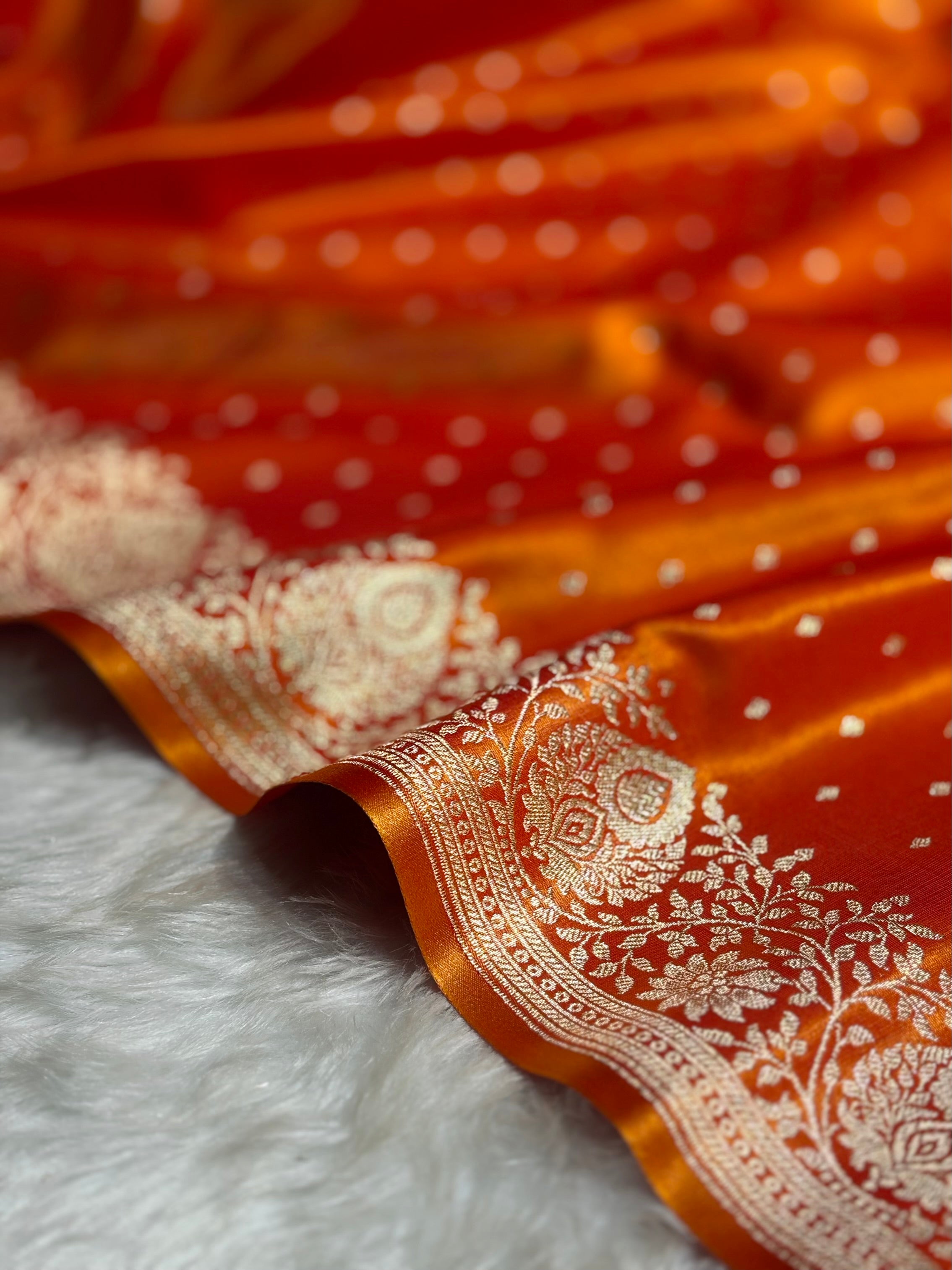 Ultra Light Weight Satin Silk Boota in Orange Shades SS31