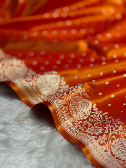 Ultra Light Weight Satin Silk Boota in Orange Shades SS31