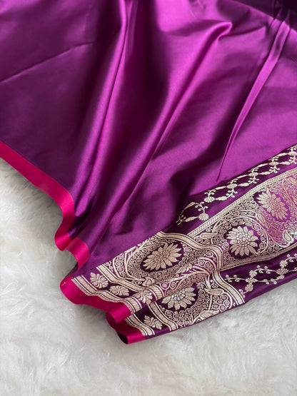 Magentic Wine Shades Banarasi Boota Pattern Floral Mashru Silk Saree MSM-114