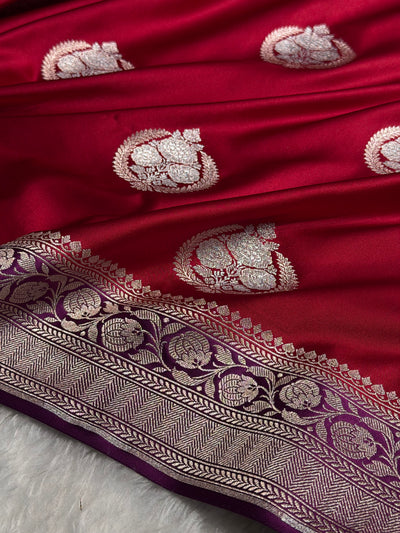 Banarasi Contrast Maroon With Wine Minakari Boota Mashru Silk Saree MCS35