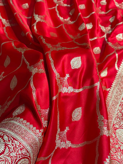 Bridal Red Jaal Pattern  Banarasi Katan Silk Saree SK14