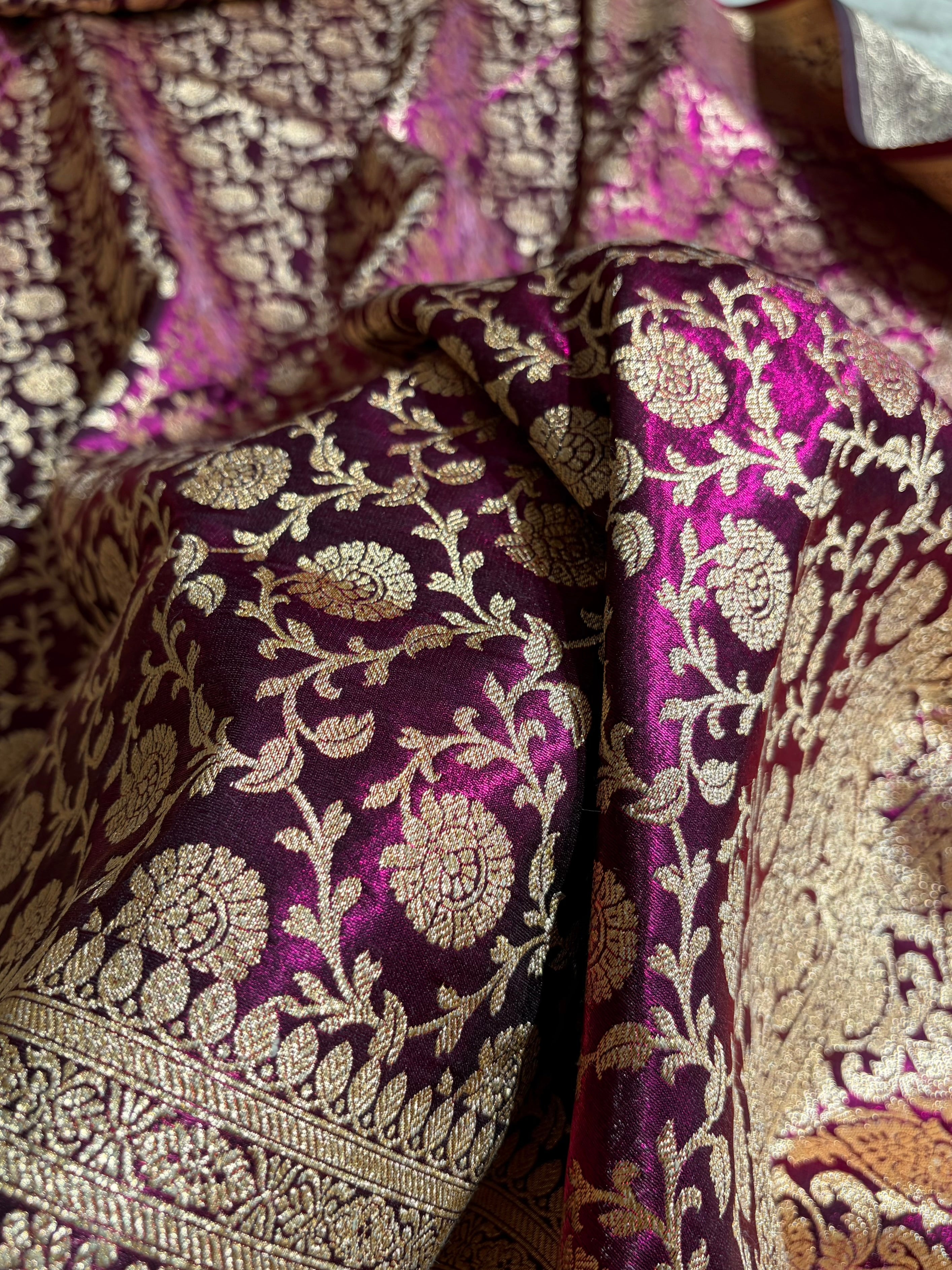 Banarasi Satin Silk Jaal in Wine Shades SS21