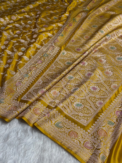 Mustard Shades In Minakari Jaal Mashru Silk Saree MCS42