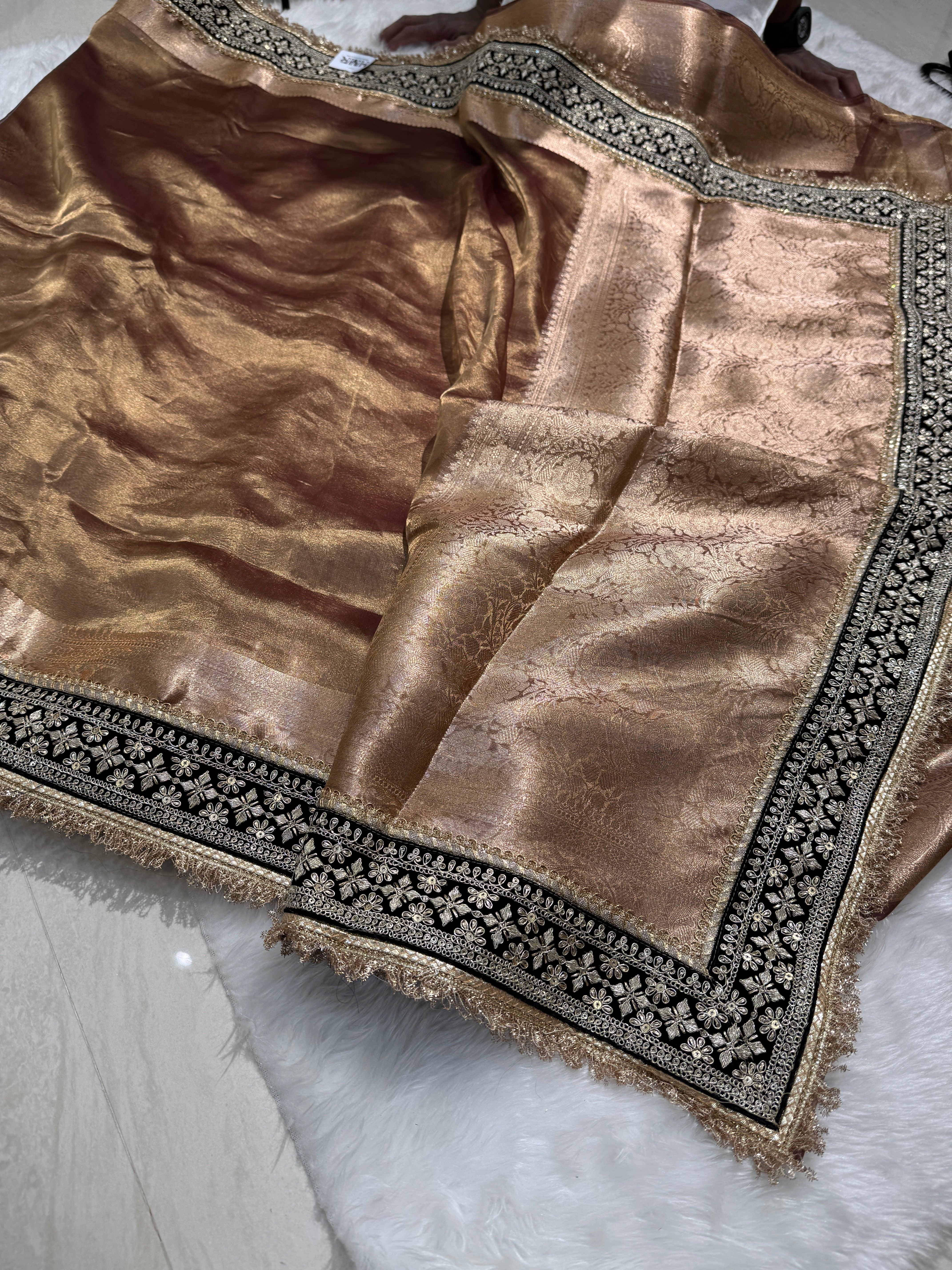 Brown Shades Pure Tissue Silk Saree with Gotta Patti PTGP12