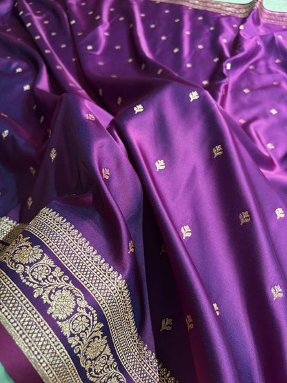 Banarasi Satin Katan Saree Booti Pattern in Cross Purple Shades SK128
