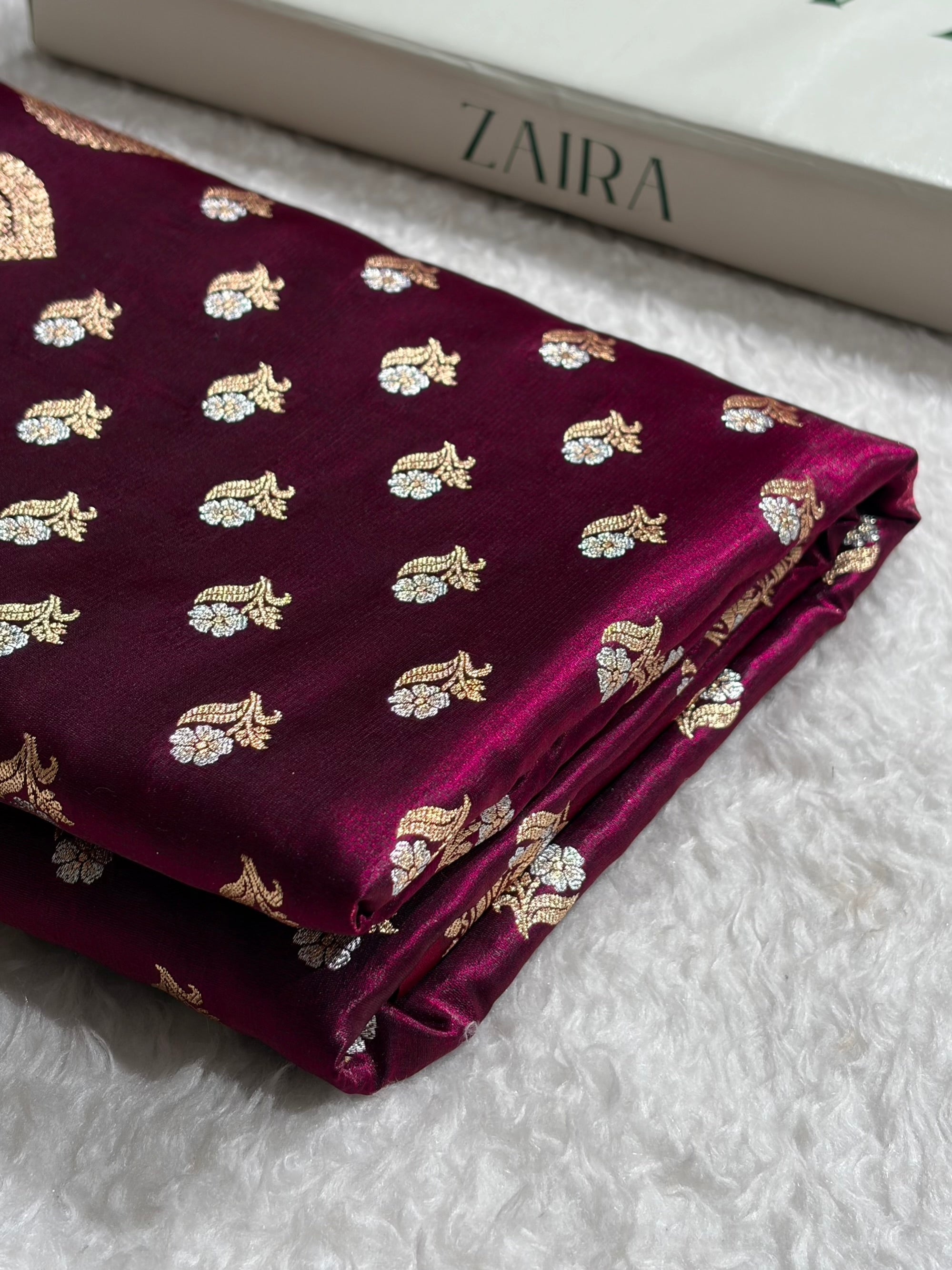 Banarasi Satin Silk Meena Boota in Wine Shades SS38