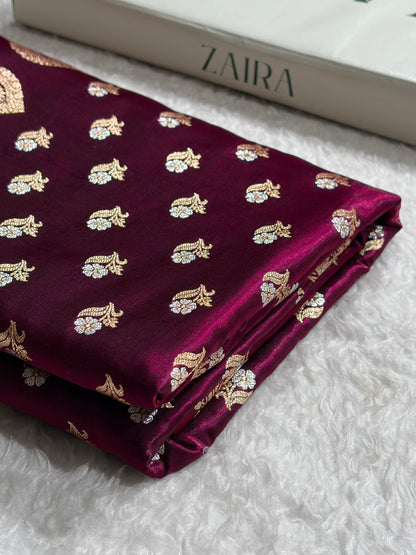 Banarasi Satin Silk Meena Boota in Wine Shades SS38