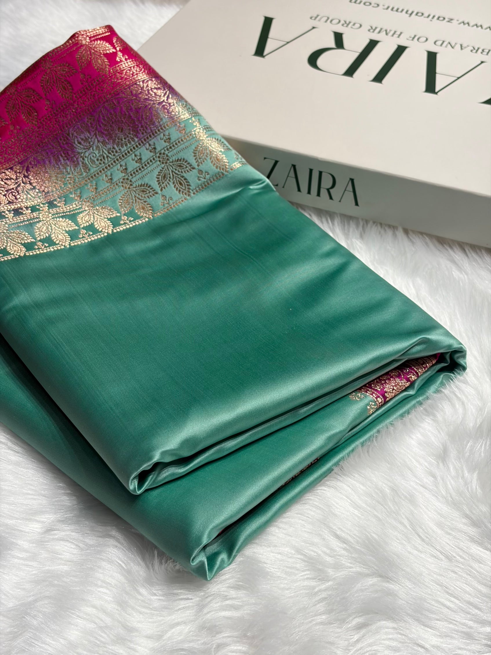 Banarasi Satin Katan Saree in Contrast Sea Green / Wine Shades SK131