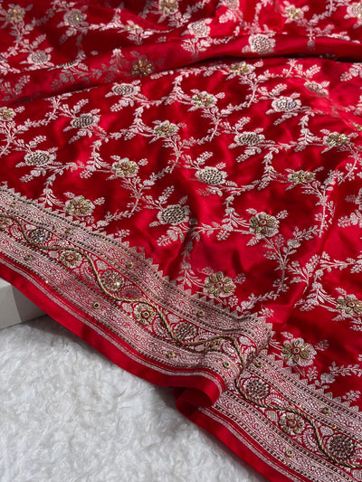 Bridal Red Mashru Silk with Bananasi Ari Zardozi and swarovski work BMCS28