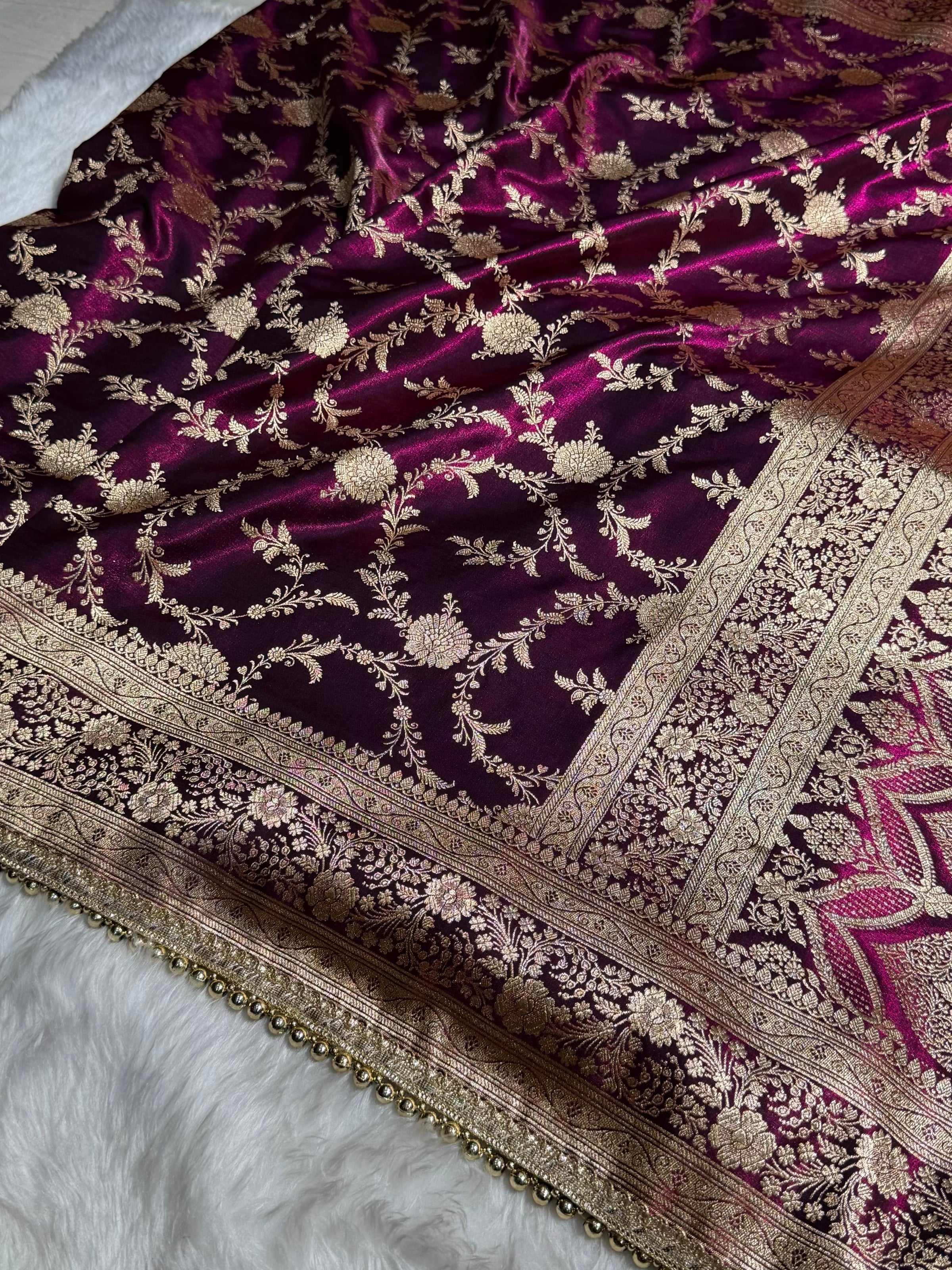 Satin Silk Banarasi Jaal In Wine Shades With Gotta Patti  SSGP18