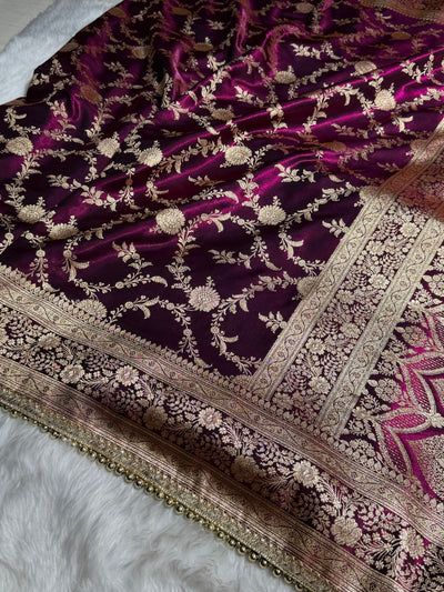 Satin Silk Banarasi Jaal In Wine Shades With Gotta Patti  SSGP14