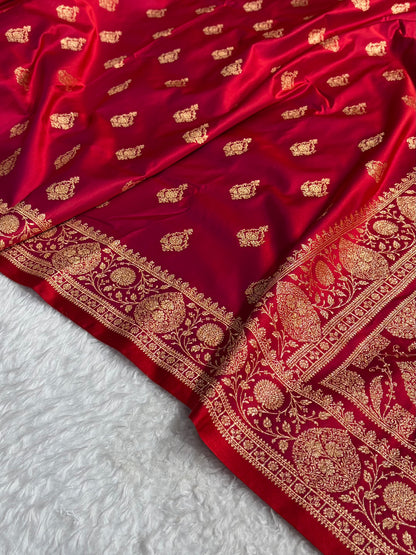 Banarasi Satin Katan Saree With Boota in Purplish Red Shades SK98