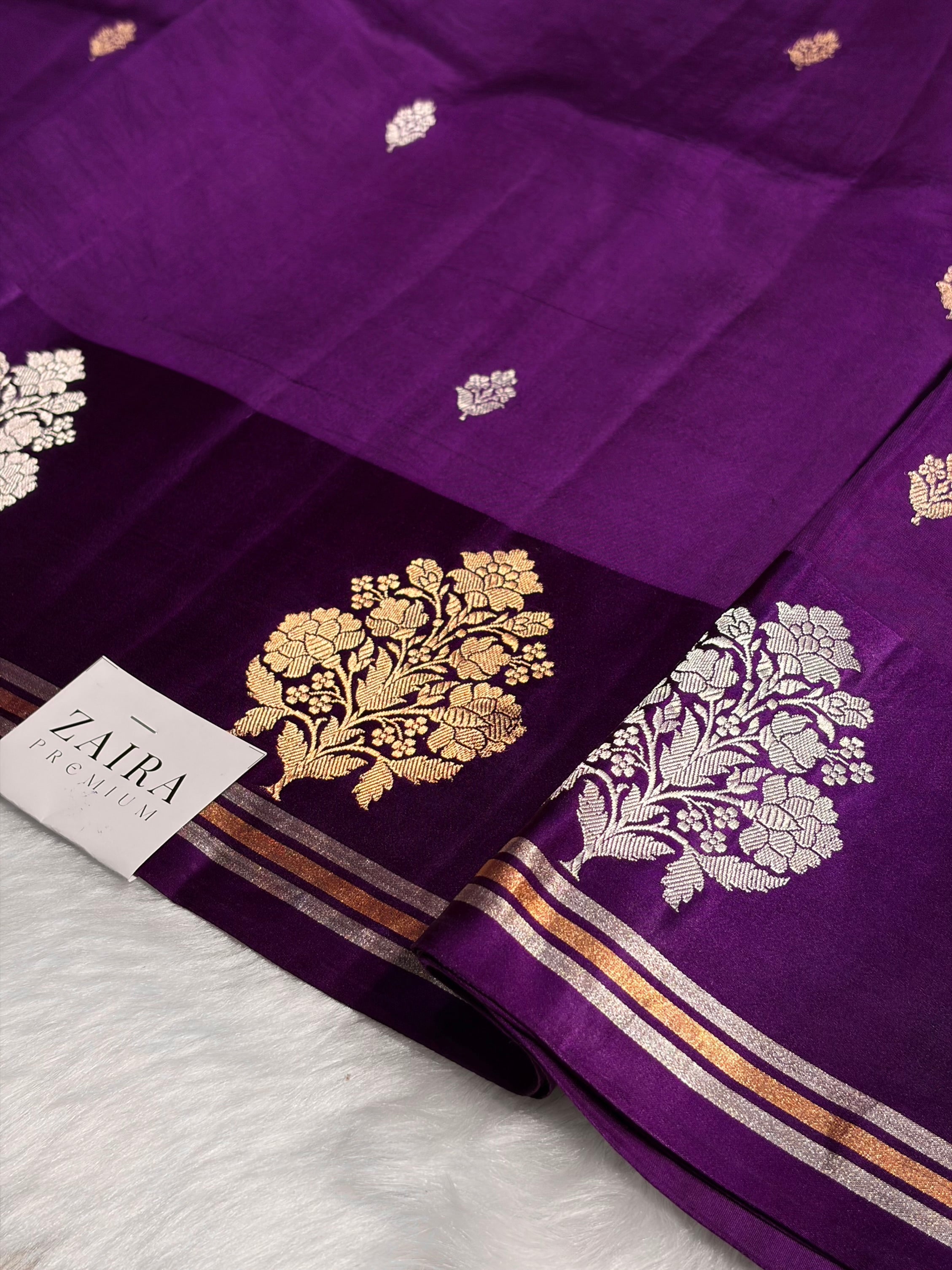 Purple Shades Meena Boota Handwoven Pure Katan Raw Mango Silk RM-01
