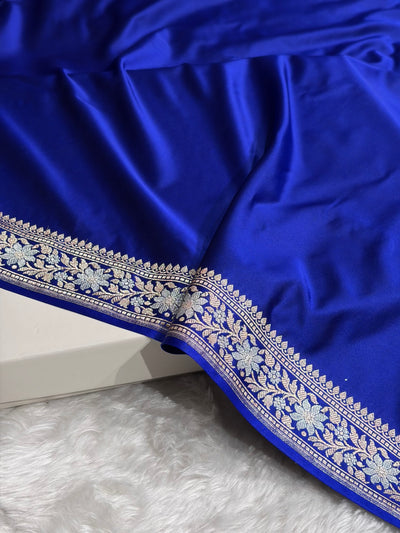 Royal Blue Shades Plain Banarasi With Minakari Floral Border Mashru Silk Saree MSM-123