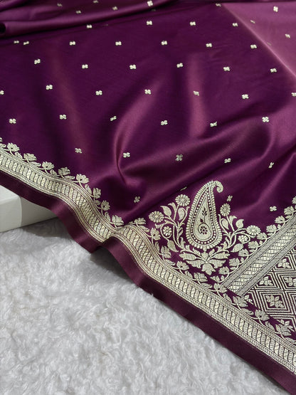 Cross Wine Shades Banarasi Boota Pattern Floral Mashru Silk Saree MSM-119