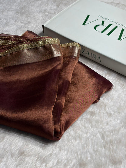 Garnet Shades Pure Tissue Silk Saree with Gotta Patti PTGP-09