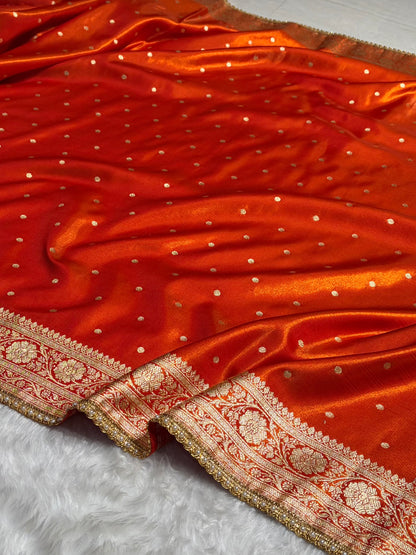 Satin Silk Dot Booti in Orange Shades With Gotta Patti SSGP08