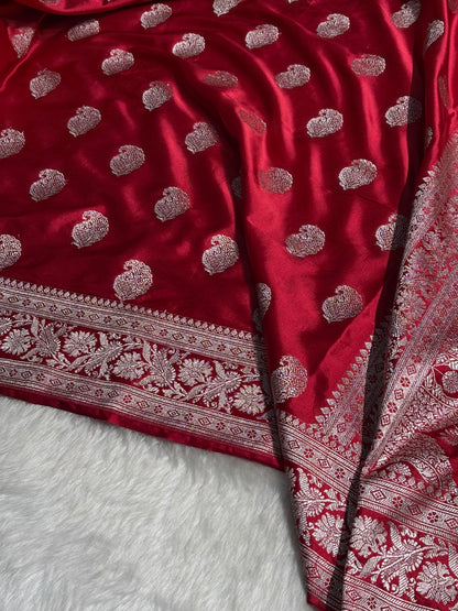 Ruby Red Shades Boota Motif Mashru Silk Saree MS09